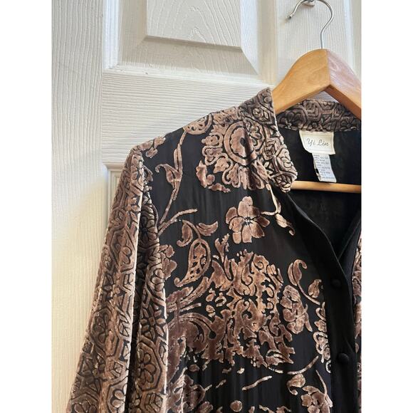 Vintage Yin Lin Silk Blend Velvet Burnout Button Front Duster Topper Medium - Picture 5 of 16